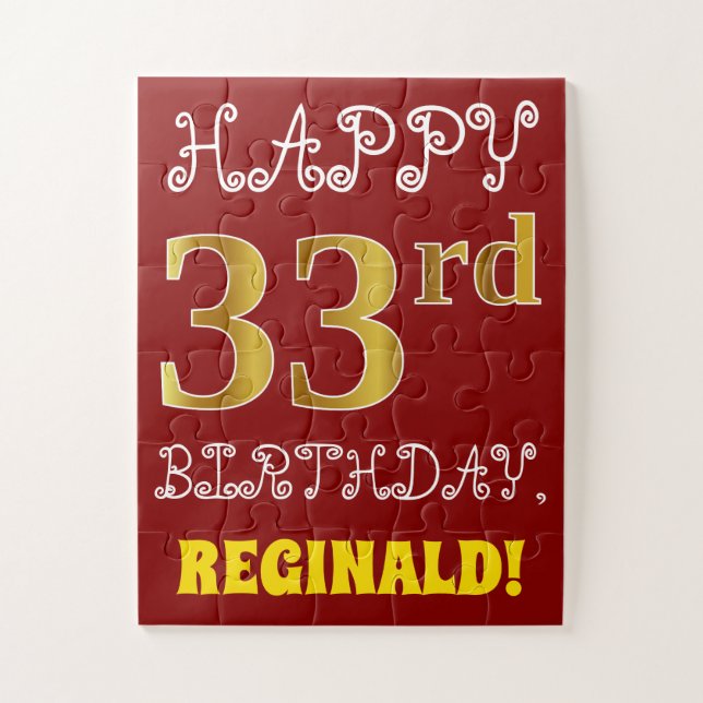 Rojo, Faux Gold 33rd Birthday + Custom Name Puzzle (Vertical)