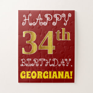 Rojo, Faux Gold 34th Birthday + Custom Name Puzzle