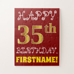 Rojo, Faux Gold 35th Birthday + Custom Name Puzzle