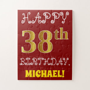 Rojo, Faux Gold 38th Birthday + Custom Name Puzzle