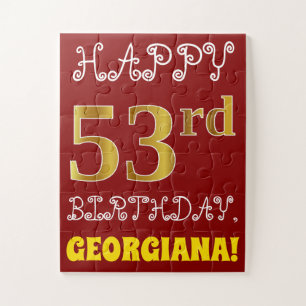 Rojo, Faux Gold 53rd Birthday + Custom Name Puzzle