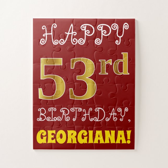 Rojo, Faux Gold 53rd Birthday + Custom Name Puzzle (Vertical)