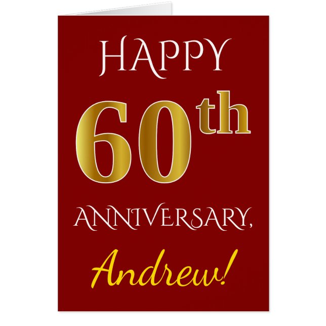 Rojo, Faux Gold 60º Aniversario Boda + Nombre (Frente)