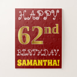 Rojo, Faux Gold 62nd Birthday + Custom Name Puzzle