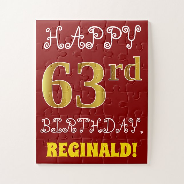 Rojo, Faux Gold 63rd Birthday + Custom Name Puzzle (Vertical)