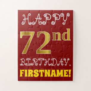 Rojo, Faux Gold 72nd Birthday + Custom Name Puzzle