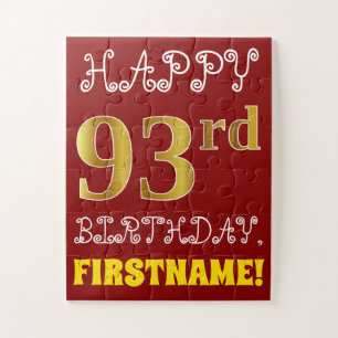 Rojo, Faux Gold 93rd Birthday + Custom Name Puzzle
