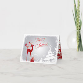 Rojo, felices árboles de navidad grises y tarjeta