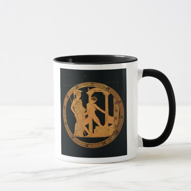 Rojo-figura taza que representa Athena, Theseus (Derecha)