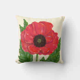 Rojo Flandes Poppy almohada cuadrada