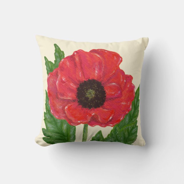 Rojo Flandes Poppy almohada cuadrada (Anverso)