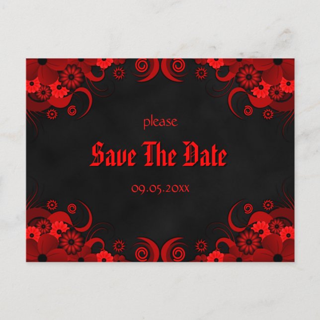 Rojo Floral Chalkboard Salva Los Anuncios De Fecha (Anverso)