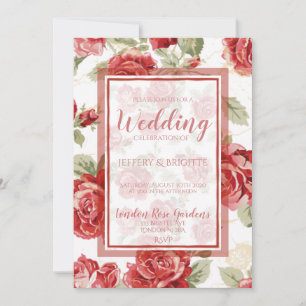 Rojo, floral clásica invitación a la boda