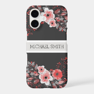 Rojo Floral Elegante Monograma Moderno Jet