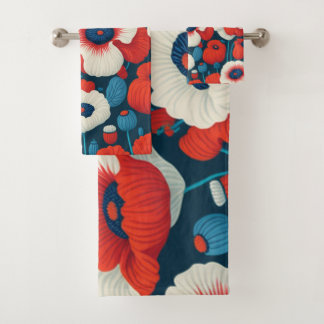 Rojo florístico, blanco, azul