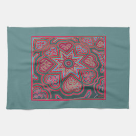 Rojo Folk Art Hearts Kitchel Toalla
