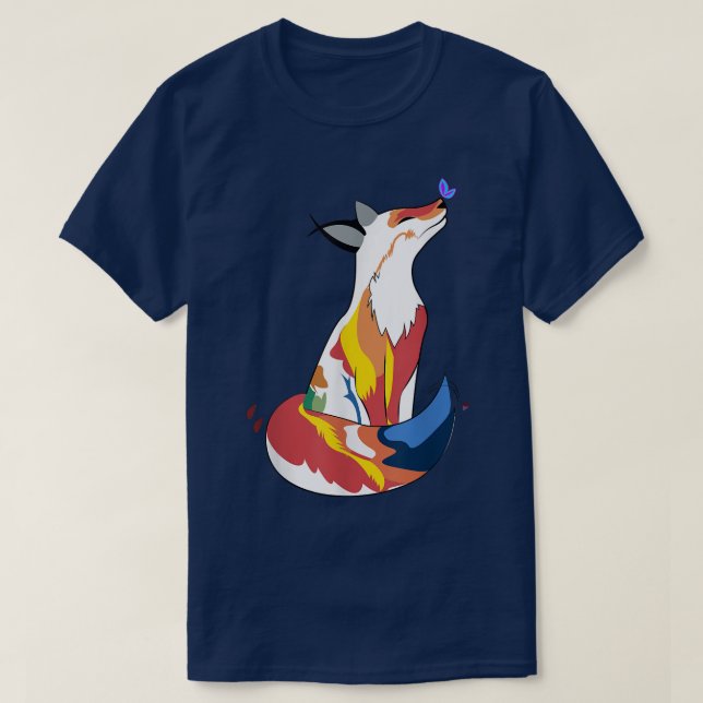 Rojo Fox Y Cute Mariposa Camiseta (Diseño del anverso)