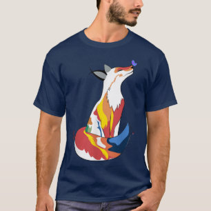 Rojo Fox Y Cute Mariposa Camiseta