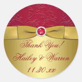 Rojo, Gold Floral Wedding Favor Gracias Pegatina