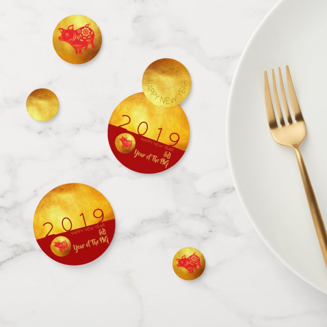 Rojo Gold Pig papel 2019 Fiesta Dorado Confetti (Grupo)