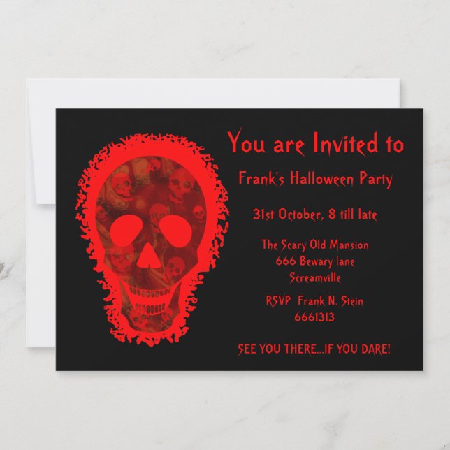 Rojo grande del cráneo "usted es" invitación (Anverso)