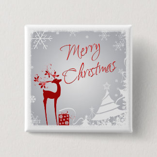 Rojo, Gray Merry Christmas Deer, Árboles, botón de