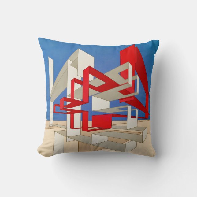 Rojo, gris, azul, Cojín decorativo del moreno (Anverso)