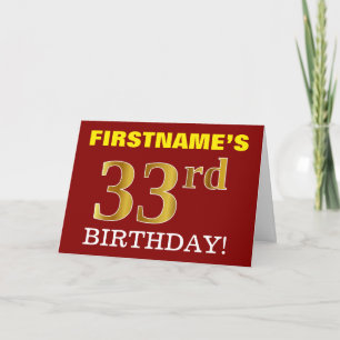 Rojo, Imitación de Oro Tarjeta de cumpleaños "33º 