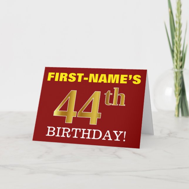 Rojo, Imitación de Oro Tarjeta de Cumpleaños "44º  (Anverso)