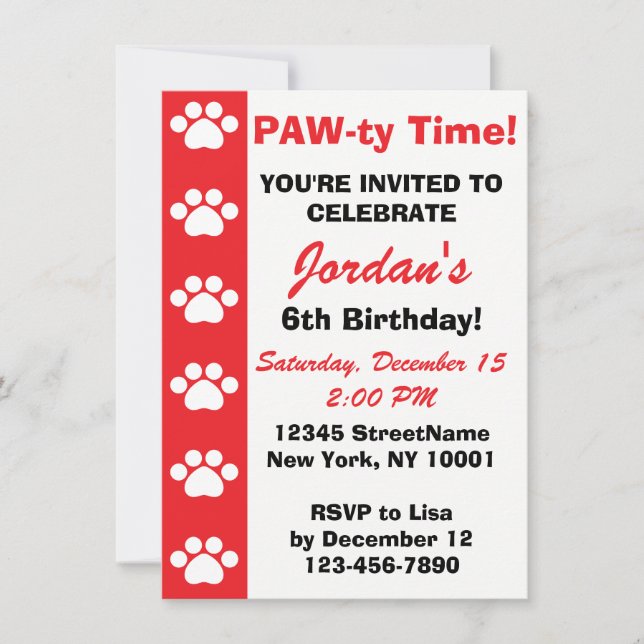 Rojo - Invitaciones para fiestas de cumpleaños con (Anverso)