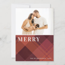 Rojo Marrón Marsala Cuadros 1 Foto Feliz Navidad