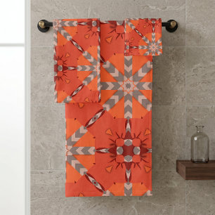 Rojo Naranja Gris Étnico Arte Popular Geométrico B