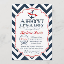 Rojo náutico de la invitación de la ducha del bebé