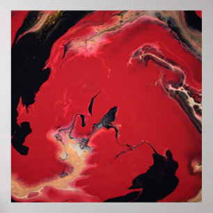 Rojo Negro Oro Fluido Mármol Acrílico Arte Abstrac
