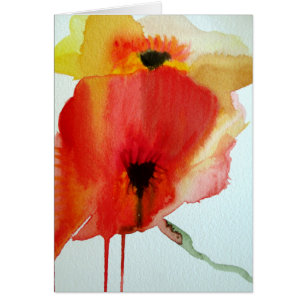Rojo Poppies acuarela arte floral moderno