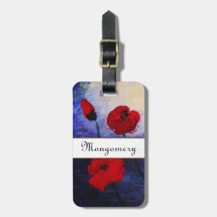 Rojo Poppies Purple Art Custom Nombre Etiquetas de
