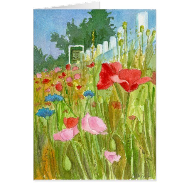 Rojo Poppies Rosa Flores de acuarela Blank (Frente)