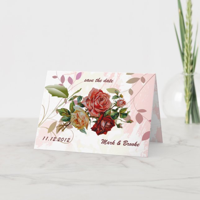 Rojo rosa salva la invitación boda de fecha (Anverso)