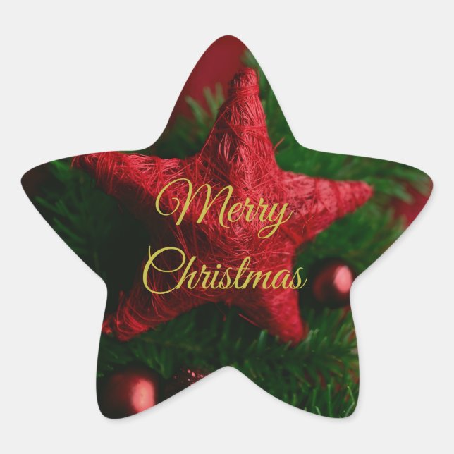 Rojo Rústico Pegatina de estrella de Navidad Cute  (Anverso)