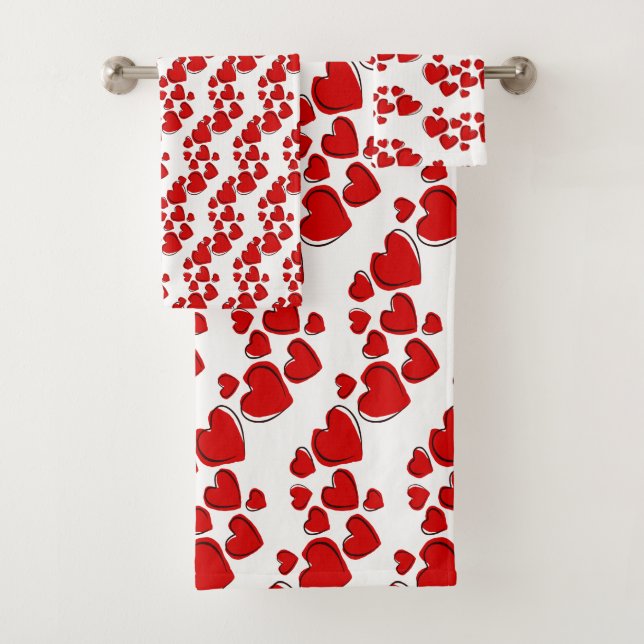 Rojo Sketchy Hearts Design Bath Toque Set (In situ)