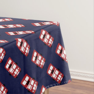 Rojo sobre el mantel azul marino de doble decker