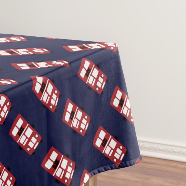 Rojo sobre el mantel azul marino de doble decker (In Situ)