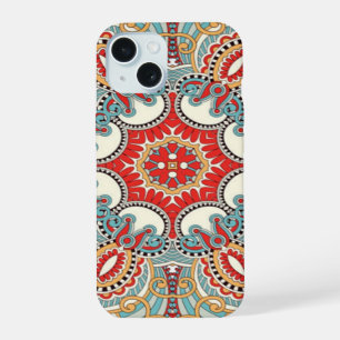 Rojo Teal Retro Chic Patrón de Mosaico Floral Boni