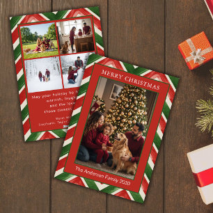 Rojo Verde Chevron 5 Foto Personalizada de Navidad