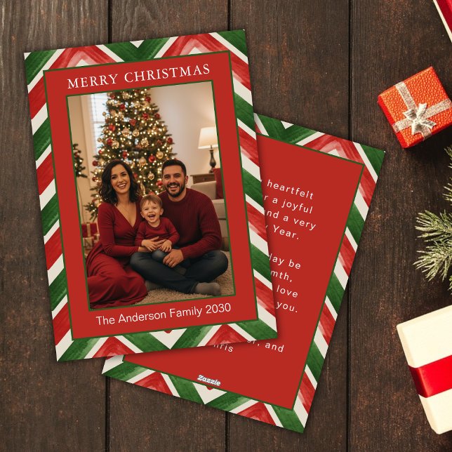 Rojo Verde Chevron Foto Personalizada de Navidad (Subido por el creador)