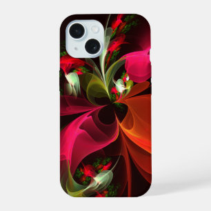 Rojo Verde Floral Moderno Patrón de Arte Abstracto