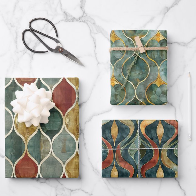 Rojo, Verde, Oro Arábigo 3 Hojas de Papel Acondici (Anverso)