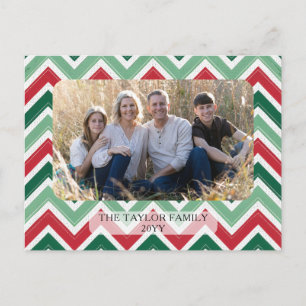 Rojo Verde Zig Zag Chevron Foto de Familia Navidad
