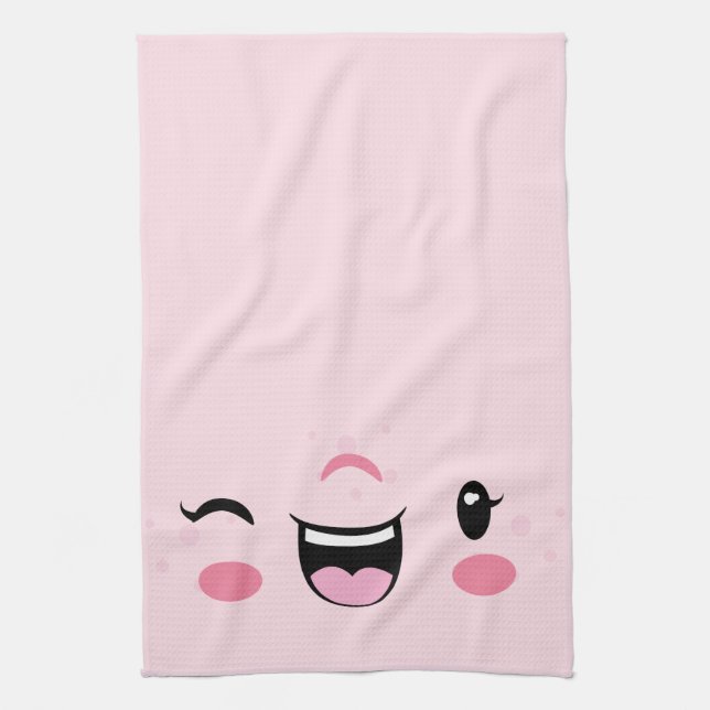 Rojo Winking Kawaii Toalla de Cocina Face (Vertical)