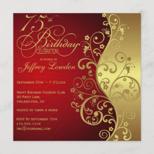 Rojo y 75.a invitación de la fiesta de cumpleaños